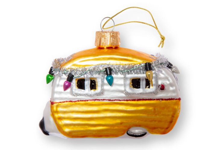 Caravan kerstbal geel