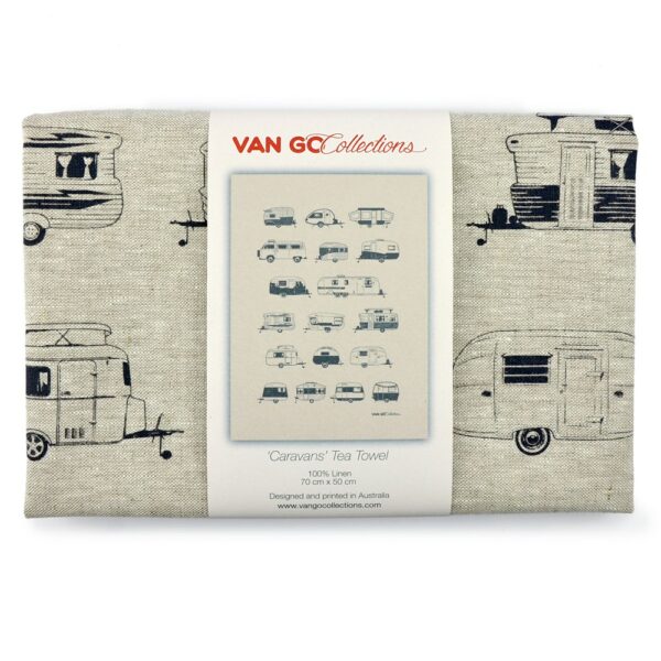 Linnen theedoek met caravans grijs - Van Go Collections