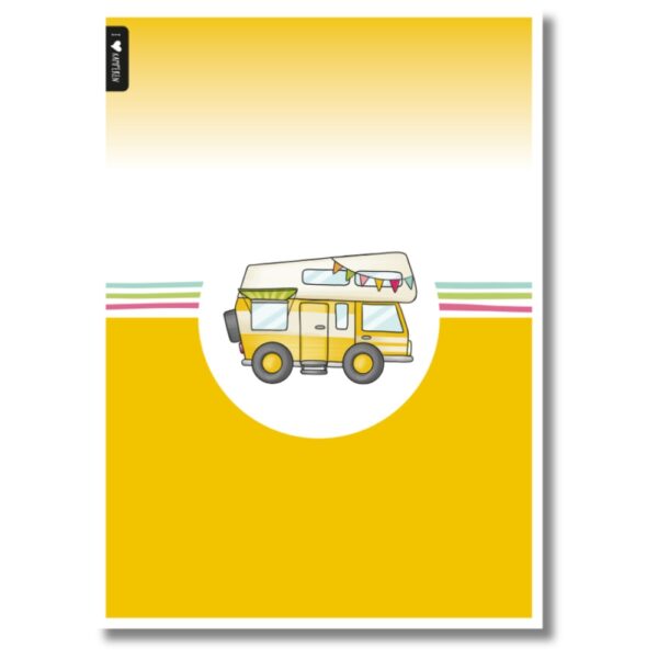 ansichtkaart camper geel