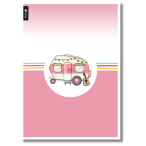 ansichtkaart roze caravan